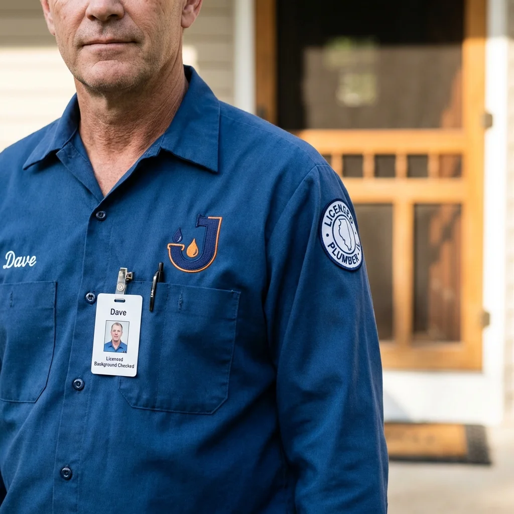 Licensed plumber showing ID badge in Big Bear Lake, CA
