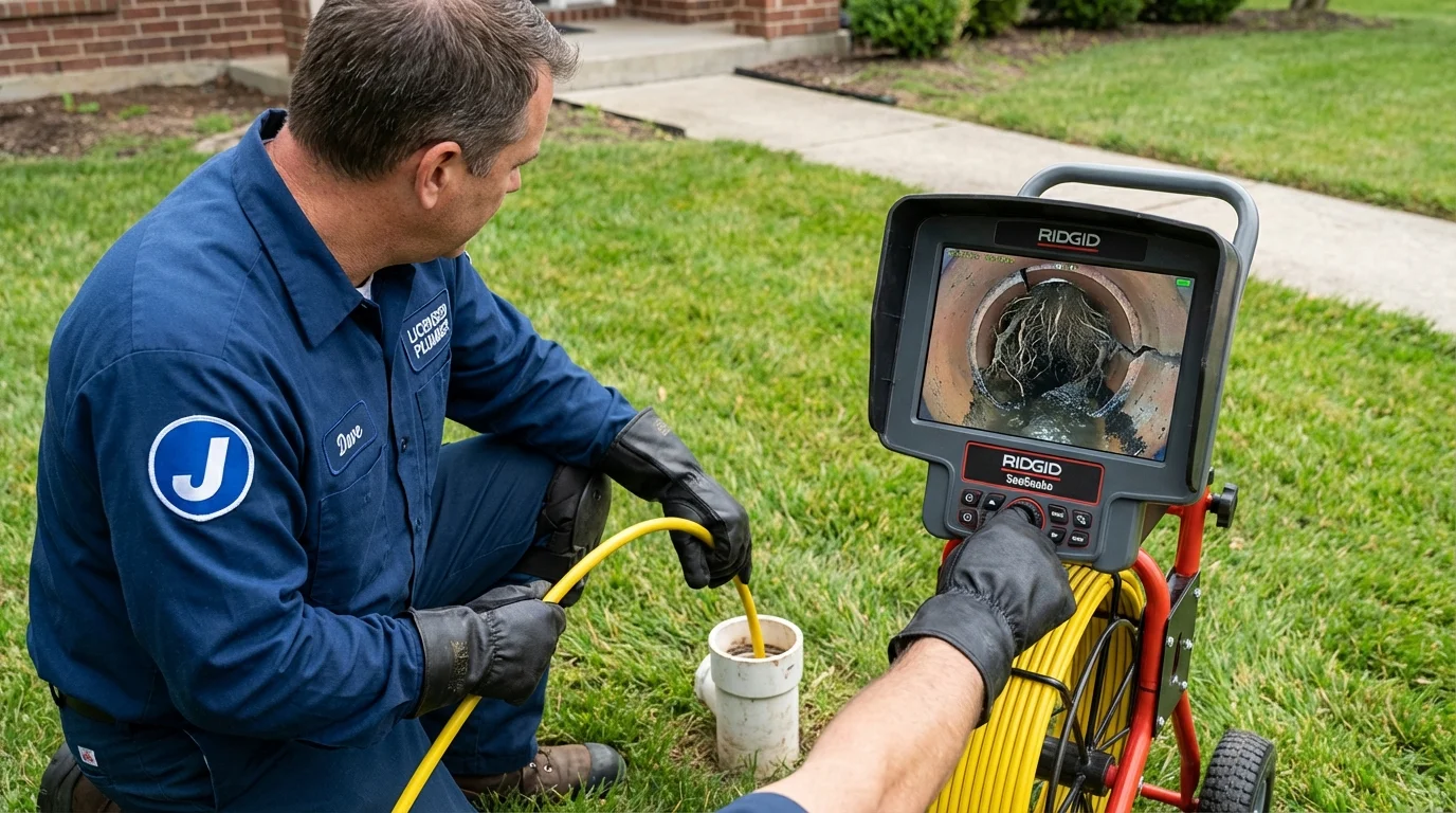 Sewer camera inspection being performed by Johns Plumbing LLC in Big Bear Lake