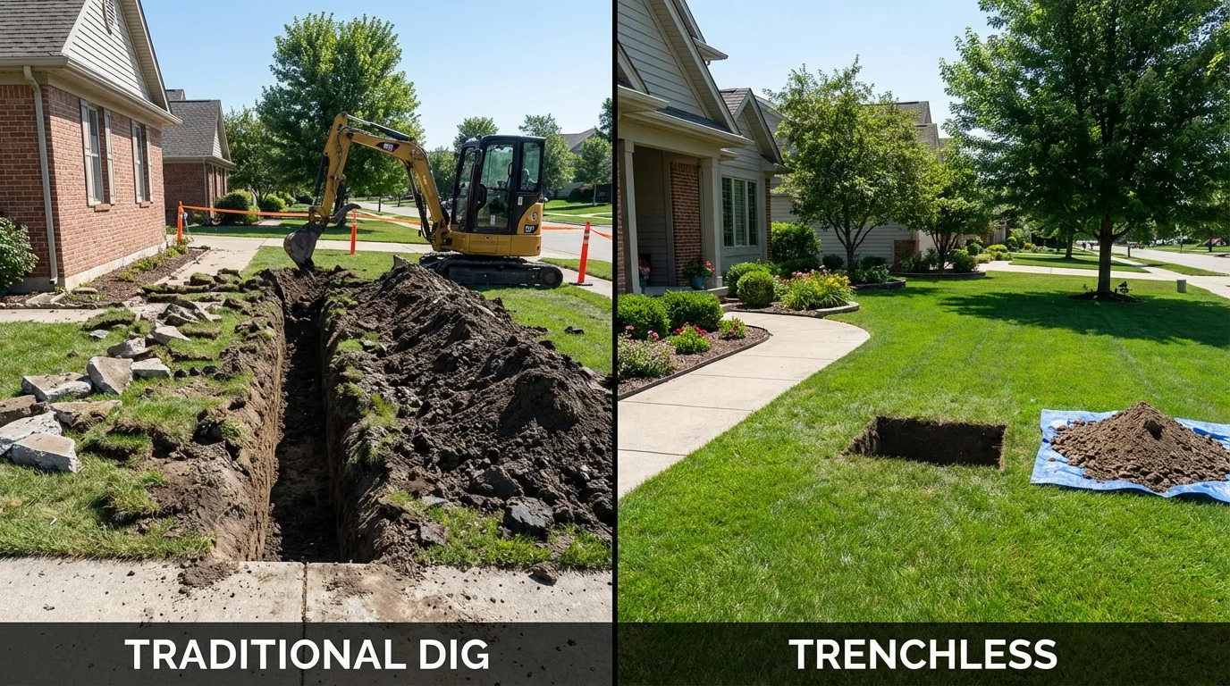 Trenchless sewer repair with minimal yard damage versus traditional excavation in Big Bear Lake, CA